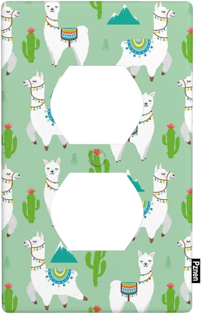 Cute Llama Cartoon Wall Plate Cover Alpaca Animal Boy Girl Nursery Outlet Covers 1-Gang Switch Plug Duplex Cover Home Bedroom Bathroom Kitchen
