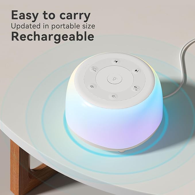 HEYAXA White Noise Sound Machine with 7 Colors Night Light 34 Soothing Sounds, Portable Sound Machine for Baby Adults Kids Sleep with 30 Volume Levels 4 Timers Adjustable Brightness (Black)