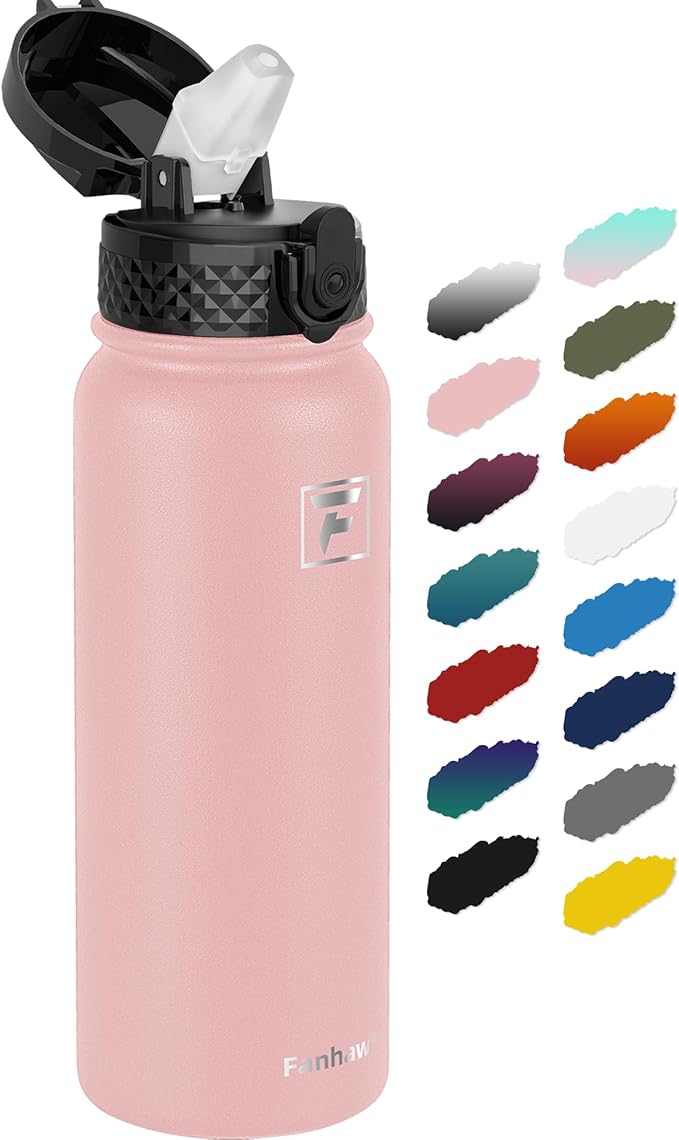 Fanhaw 20 oz Insulated Stainless Steel Water Bottle with Straw Lid, Leakproof & Anti-Dust Sports Bottle for Kids, Women & Men (Pink)
