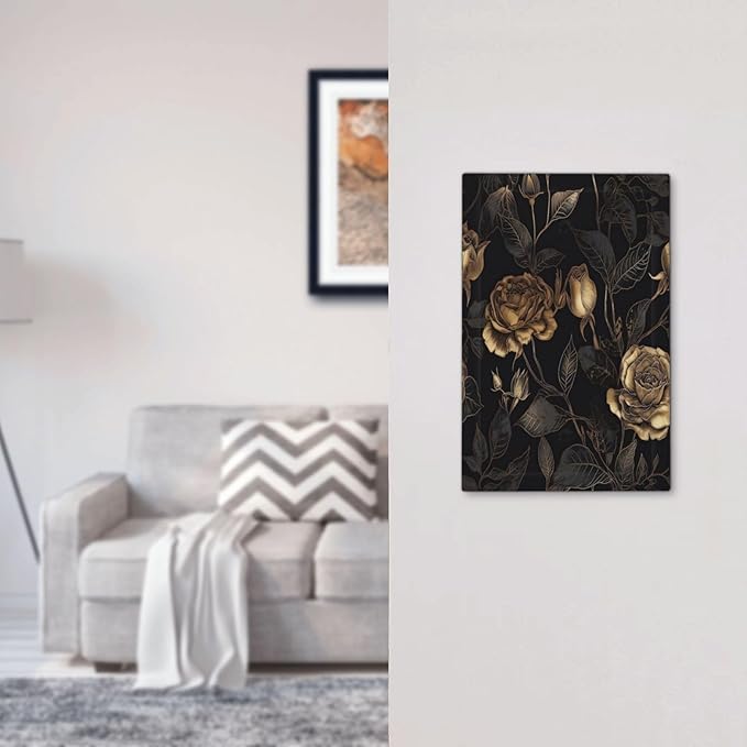 Black Floral Dark Vintage Gold Rose Flower Light Switch Cover Plate 1 Gang No Device Blank Electrical Wall Plates Faceplate Decorative Switch Plate Covers for Bedroom Living Room Decor