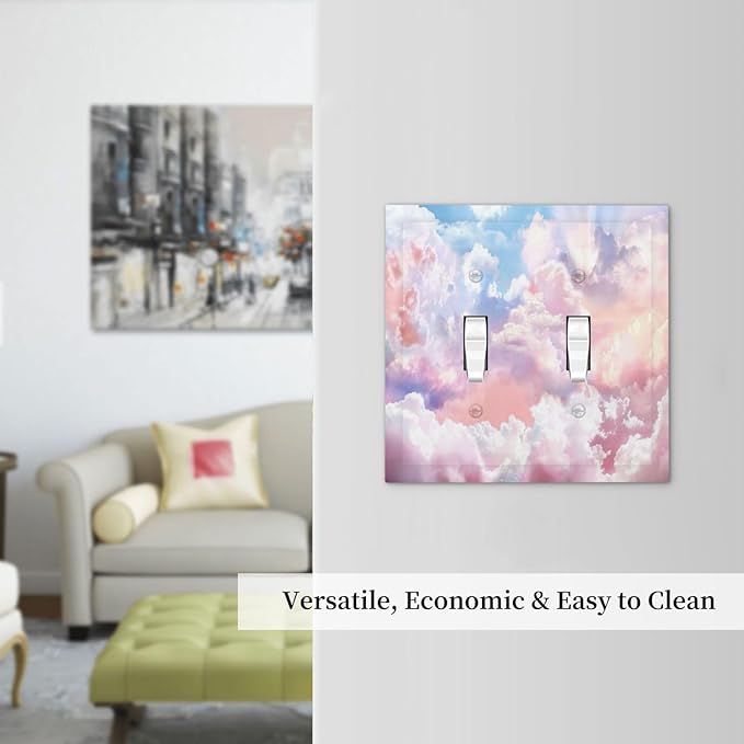Colorful Abstract Clouds 2 Gang Light Switch Cover Plate Double Toggle Wall Plate Decorative Outlet Cover Electrical Faceplate Switchplate for Bedroom Bathroom Kitchen Decor