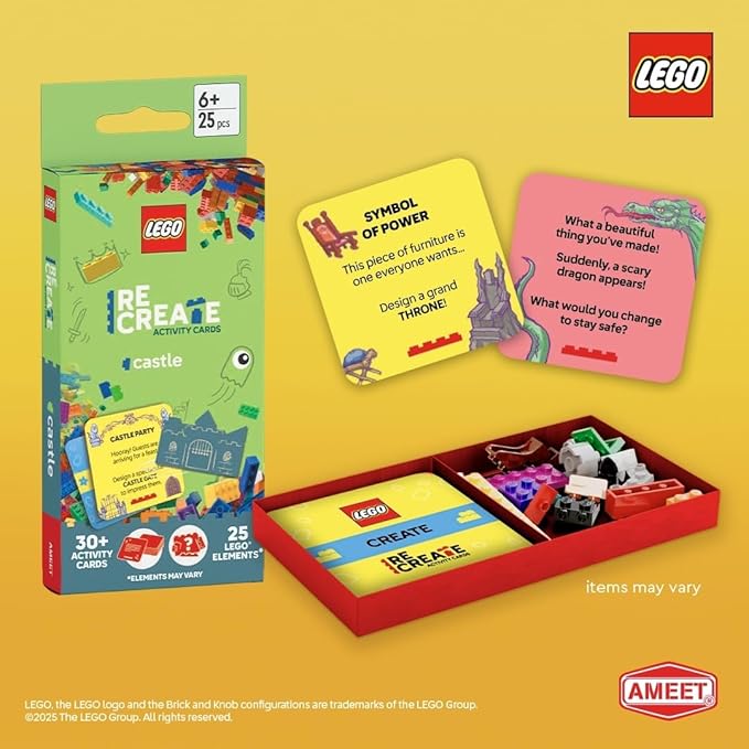 LEGO Recreate Activity Cards – Castle | Fantasy Building Game with 30+ Activity Cards & 25 LEGO Elements | Ages 6+