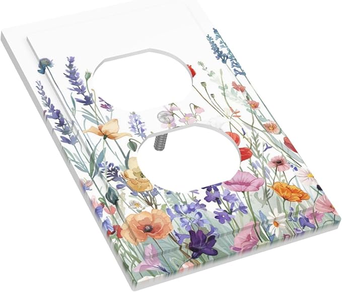 Colorful Floral Purple Lavender Flower Leaves Plants Outlet Covers 1 Gang Duplex Light Switch Cover Decorative Switch Plates Electrical Receptacle Faceplate Wall Plate for Bed Room Living Room Decor