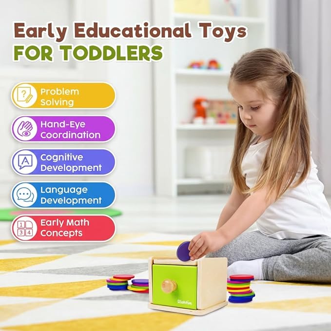 Montessori Toys for 1-3 Year Old: Color Sorting Wooden Drawer Box Toy for Toddlers, Object Permanence and Fine Motor Sensory Toy, 12-18 Months Busy Board Matching Game for Baby Boys and Girls Gifts