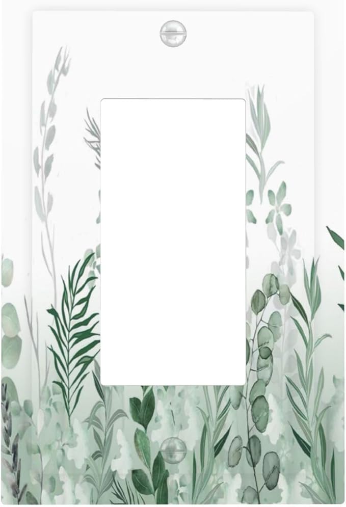 Watercolor Green Leaf Rustic Plant Eucalyptus Flowers Decorative Outlet Covers 1 Gang Single Rocker Light Switch Cover Plate Wall Plates GFCI Faceplate for Bed Room Living Room Decor