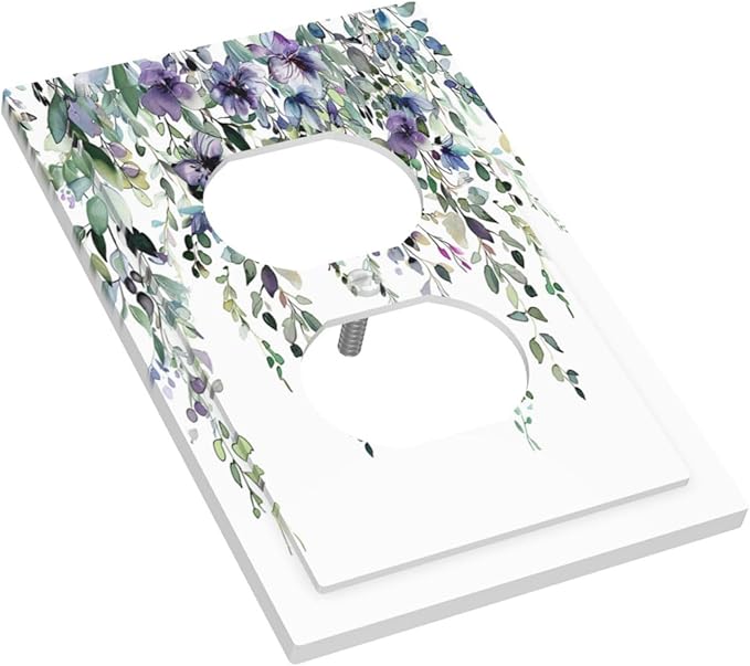 Decorative Outlet Covers Blue Purple Eucalyptus Leaves Boho Botanical 1 Gang Duplex Light Switch Cover Plate Electrical Switch plates WallPlates Socket Covers for Bathroom Home Decor