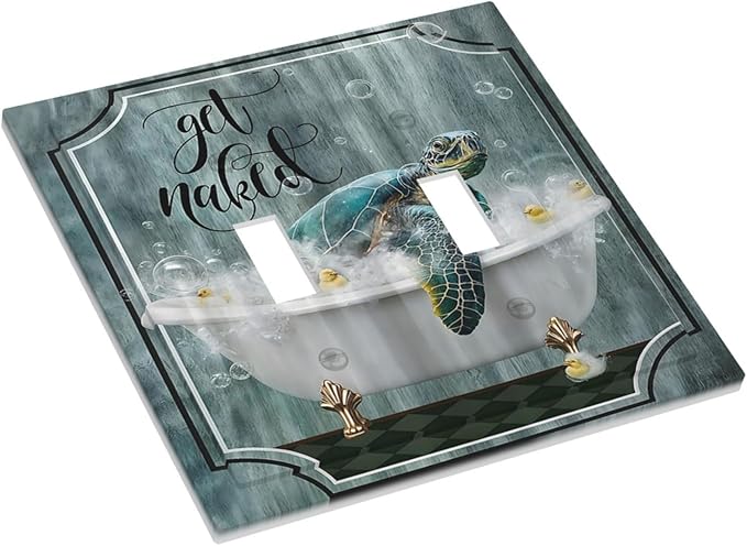 Teal Green Sea Turtle Funny Ocean Vintage Tortoise Beach Theme Decorative Switch Plates 2 Gang Double Toggle Wall Plate Electrical Faceplate Outlet Light Switch Cover for Kids Room Bathroom Decor