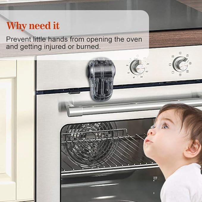 EUDEMON Child Safety Heat-Resistant Oven Door Lock, Oven Front Lock for Kids Easy to Install, Use Adhesive,No Screws or Drill (1 Pack,Clear-Black)(ONLY for Flat Surface)