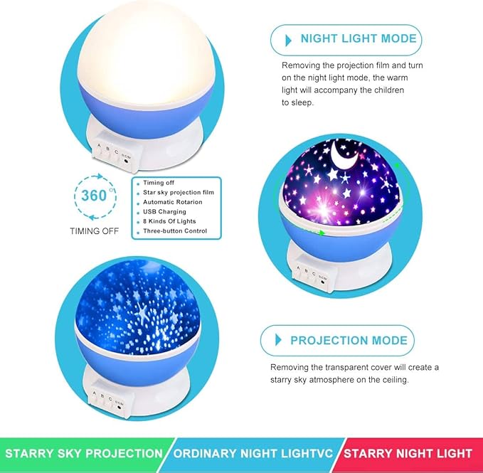 Star Projector Night Light for Kids, Kid Night Light Projector with Glow in The Dark Stars, Nightlight for Kids Room Decor, Gifts for 3 4 5 6 Year Old Boys Birthday Toys Blue