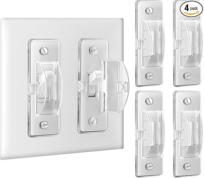 Roxiuc Switch Guard - Light Switch Cover Guard - Childproof - Clear (4pc) - Toggle Switch Compatible - Approximately 3.5"L x 1"W x 0.5"D - Electrical Safety Product