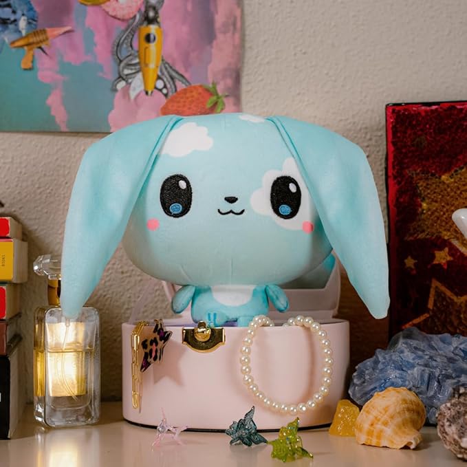 TeeTurtle Cloudheads Nimbus the Cloud Bunny Plush - 5-Inch Rabbit Stuffed Animal with Embroidered Details - Soft Cuddly Plush Toys for Kids, Teens, and Adults