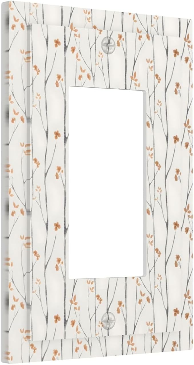 Boho Floral Watercolor Tree Branch Flower Minimalist Decorative Outlet Covers 1 Gang Single Rocker Light Switch Cover Plate Wall Plates GFCI Faceplate for Bedroom Living Room Decor