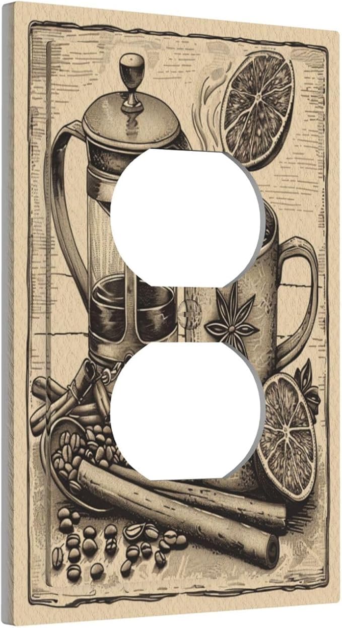 Decorative Outlet Covers Beige Vintage Rustic Coffee Beans Spice 1 Gang Duplex Light Switch Cover Plate Electrical Switch plates Wall Plates Receptacle Covers for Kitchen Coffee Bar Decor