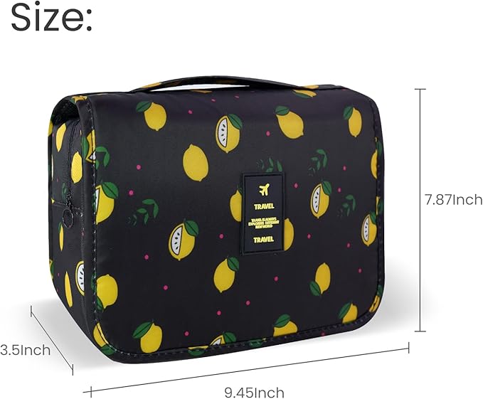 Lcsmaokin Large Capacity Toiletry Bag Travel Bag with Hanging Hook for Men and Women Waterproof Travel Cosmetic Bag Bathroom Storage Bag for Brushes Set,Full-Sized Shampoo,Accessories-Grey Lemon