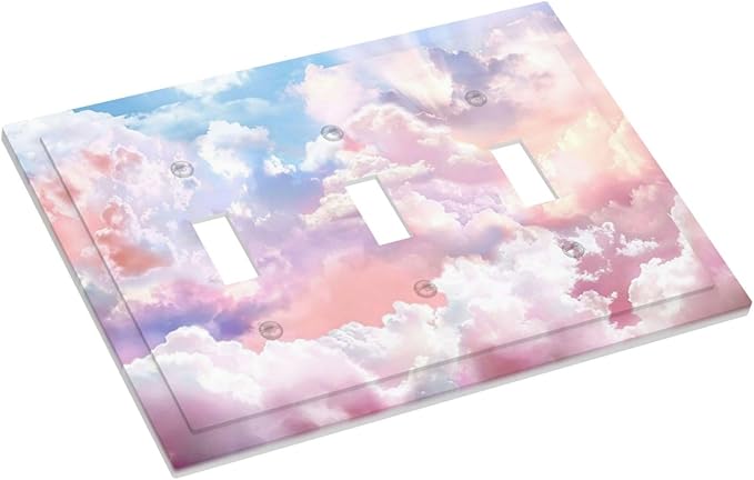 Colorful Abstract Clouds 3 Gang Light Switch Cover Triple Toggle Wall Plates Decorator Receptacle Outlet Covers Electrical Switchplate Faceplate for Bedroom Bathroom Kitchen Decor