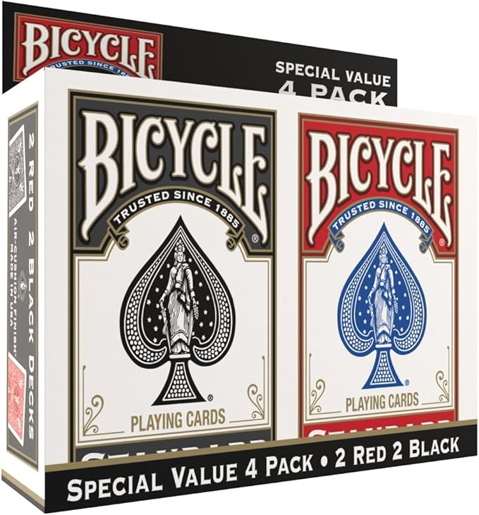 Bicycle Playing Cards 4 Pack, Standard Index Poker Size Decks in Red and Black for Poker, Blackjack, Rummy, Family Game Nights, and Classic Card Games, All Ages