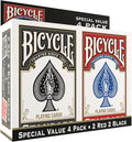 Bicycle Playing Cards 4 Pack, Standard Index Poker Size Decks in Red and Black for Poker, Blackjack, Rummy, Family Game Nights, and Classic Card Games, All Ages