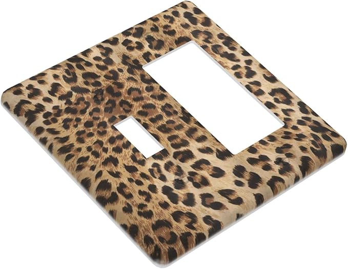 Classic Leopard 2 Gang Single Toggle/Rocker Combination Light Switch Cover Decorative Wall Plate Faceplate Boys Kids Teen Girl Bedroom Room Decorate 4.5" x 4.5