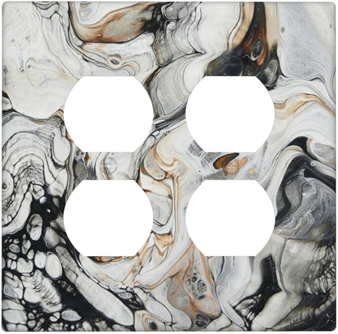 Black Gold Marble Texture Modern Abstract Print Outlet Covers 2 Gang Double Duplex Decorative Light Switch Covers Electrical Wallplates Socket Faceplate for Bathroom Kitchen Decor