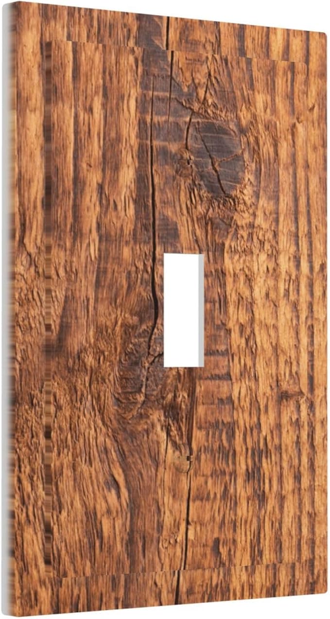 Brown Wood Grain Rustic Natural Burl Print Decorative Light Switch Cover 1 Gang Single Toggle Device Electrical Faceplate Switchplates Decorator Outlet Wall Plate for Farmhouse Home Decor