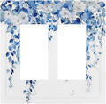 Blue Eucalyptus Leaves Floral Vine Flower Decorative Outlet Covers 2 Gang Double GFCI Rocker Electrical Wall Panels Light Switch Cover Plate for Bedroom Living Room Decor