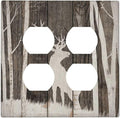 Vintage Wood Forest Deer Wildlife Animal Silhouette Outlet Covers 2 Gang Double Duplex Decorative Light Switch Covers Electrical Wallplates Socket Faceplate for Farmhouse Home Decor
