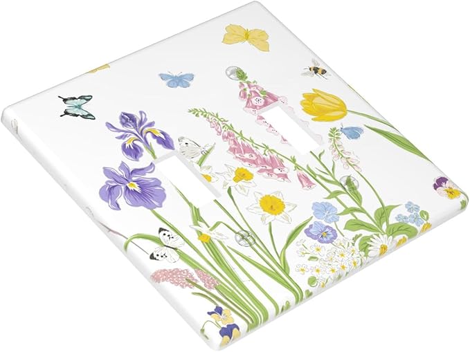 Flower Butterfly Double Light Switch Cover Plates Decorative 2 Gang Wall Plate Double Toggle Lightswitch Cover