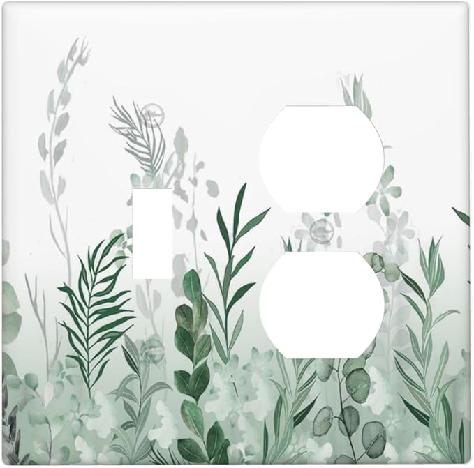 Watercolor Green Leaf Rustic Plant Eucalyptus Flowers Wallplates 1 Toggle 1 Duplex Switch Plate Electrical GFCI Faceplate Decorative Light Switch Covers for Bed Room Living Room Decor