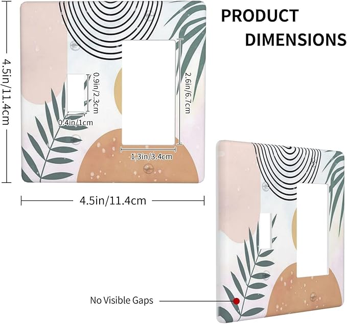 Light Switch Cover Boho Mid Century Sun Leaves 2 Gang Toggle Rocker Combo Wall Plates Abstract Leaf Arch Decorative Switch Plates and Outlet Covers Receptacle Cover for Bathroom Home Decor
