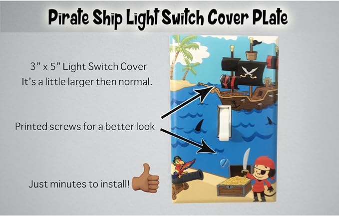 Boys Room Light Switch Cover Plate Kids Decorative Nursery Teen Toddler Room Decor Bedroom Bathroom Playroom (Pirate Ship)