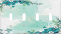 Light Switch Covers Blue Green Flowers Light Green Watercolor Patterns Quad Toggle 4 Gang Wall Plate Electrical Faceplate Decorative Switch Plates for Bedroom Home Decor