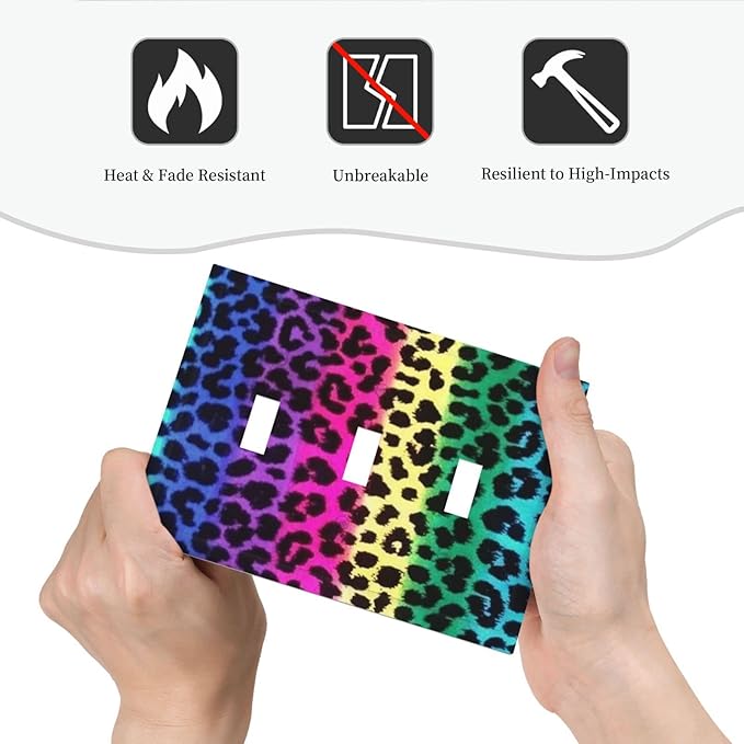 Hot Pink Leopard Print 3 Gang Triple Toggle Light Switch Wall Plate Cover Decorative Electrical Faceplate For Rainbow Colorful Leopard Girls Boys Home Bedroom Decorate Large Size 6.7" x 4.8