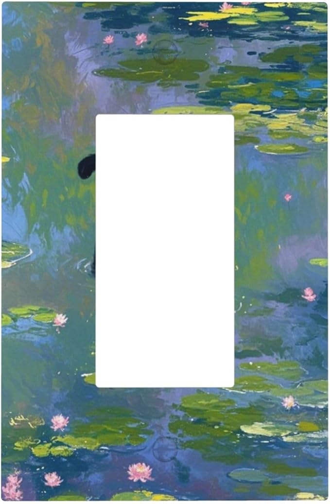 Light Switch Cover Plate Cute Black Cat Water Lily Pond Watercolor 1 Gang Outlet Covers Single Rocker Decorative Switch plates Electrical Wall Plates GFCI Receptacle for Kids Room Nursery