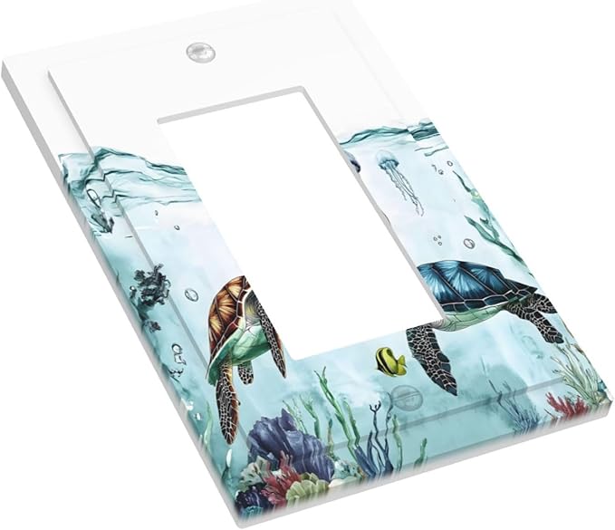 Sea Turtles Sea Coral Seaweed Ocean Jellyfish Decorative Outlet Covers 1 Gang Single Rocker Light Switch Cover Plate Wall Plates GFCI Faceplate for Kids Room Bathroom Decor