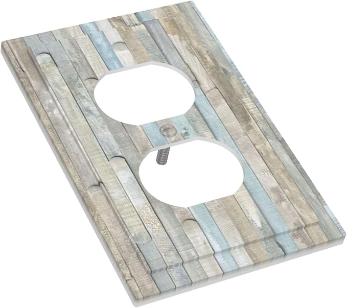 Country Rustic Vintage Turquoise White Teal Blue Board Teal Wood Wooden Plank 1 Gang Duplex Wall Plate Electrical Receptacle Outlet Cover Decorative Dual Device Mid Size Plug Light Switch Wallplate