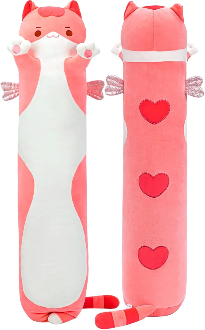 Mewaii Long Cat Plush 5 Sizes, 120% Extra Filling Giant Plushness Kids Body Pillow, Kawaii Cute Pink Cat Stuffed Animals Plushies, Big Long Body Pillow Cat Plush Gift for Girls 20”