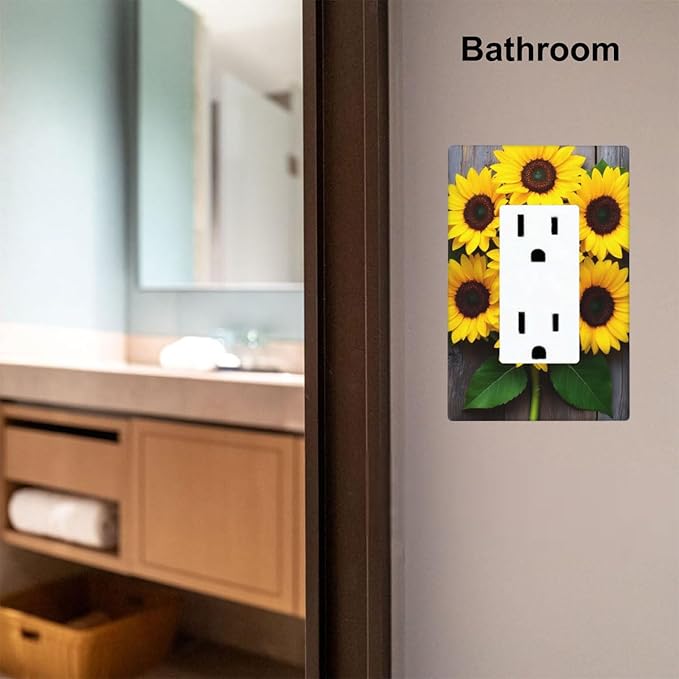 Sunflower Floral Wood 1-Gang Rocker Wall Plate, Yellow Sunflower Switch Plate for Kitchen, Bedroom, Farmhouse & Sunroom