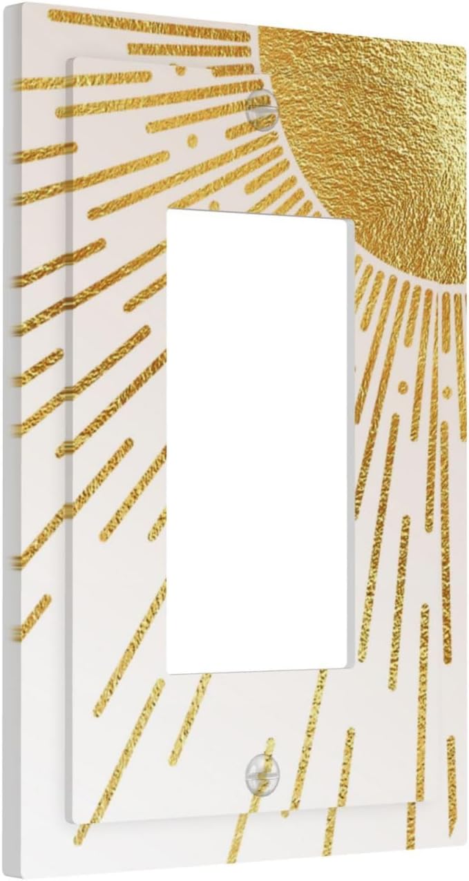 Mid Century Boho Gold Sun Abstract Sunrise Decorative Outlet Covers 1 Gang Single Rocker Light Switch Cover Plate Wall Plates GFCI Faceplate for Kids Room Home Decor