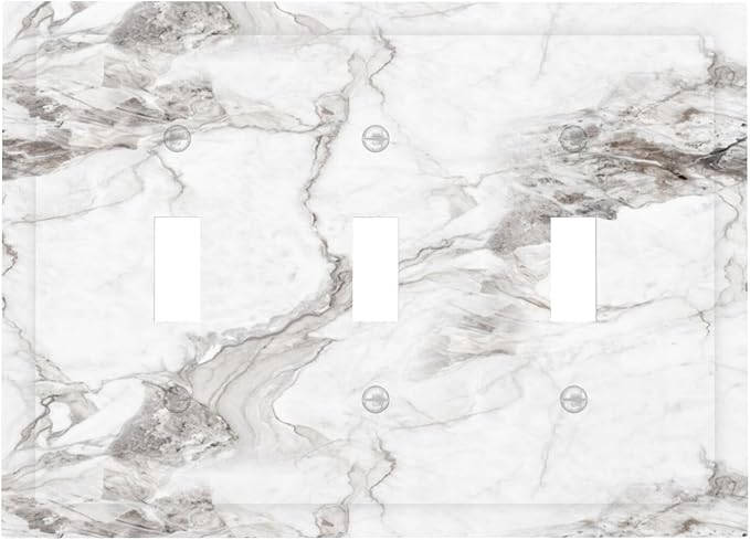 White And Gray Marble Patterns Texture Abstract Print Decorative Switch Plates 3 Gang Wall Plate Triple Toggle Light Switch Cover Faceplate Electrical Wall Panels for Bathroom Kitchen Decor