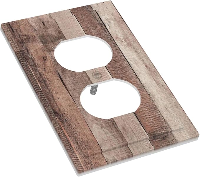 Outlet Covers Retro Wood Brown Farmhouse Barn Wooden 1 Gang Duplex Light Switch Cover Decorative Switch Plates Electrical Receptacle Faceplate Wall Plate for Farmhouse Cabin Decor