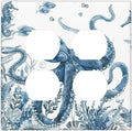 Blue Octopus Squid Seahorse Coral Watercolor Wild Sealife Outlet Covers 2 Gang Double Duplex Decorative Light Switch Covers Electrical Wallplates Socket Faceplate for Bathroom Kids Room Decor