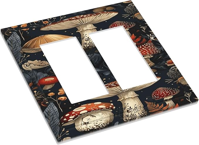 Decorative Outlet Covers Vintage Mushroom Floral 2 Gang Double Rocker Light Switch Cover Plate Electrical Switch Plate Cover Decorate GFCI Wall Plate for Bedroom Kids room Decor