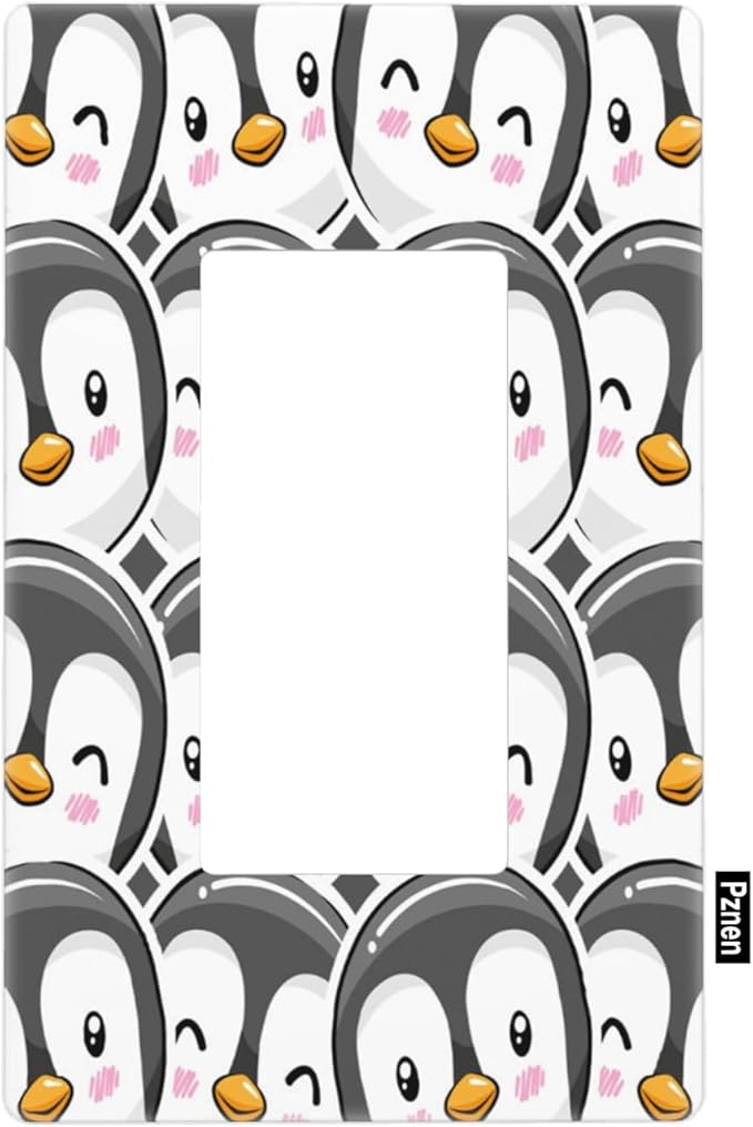 Penguin Single Rocker Wall Plate Cute Penguins Cartoon Decorator Rocker Switch Plate Decorative 1 Gang Lightswitch Cover Home & Office