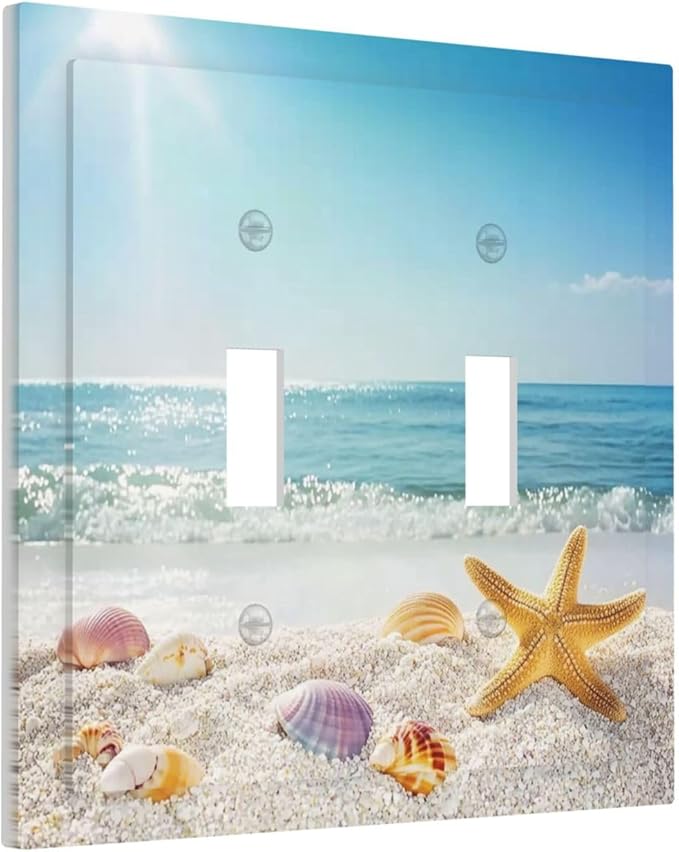 Decorative Switch Plates Summer Beach Colorful Seashell Starfish 2 Gang Double Toggle Outlet Light Switch Cover Wall Plate Electrical Faceplate For Kids Room Nursery Decor