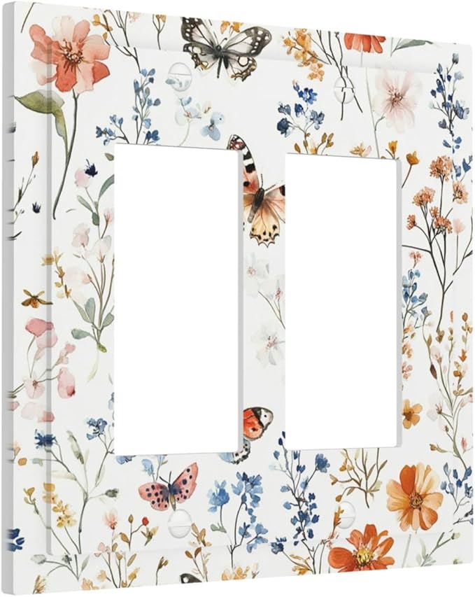 Decorative Outlet Covers Vintage Wildflowers Plants Floral 2 Gang Double Gfci Rocker Electrical Wall Panels Light Switch Cover Plate For Bed Room Living Room Decor