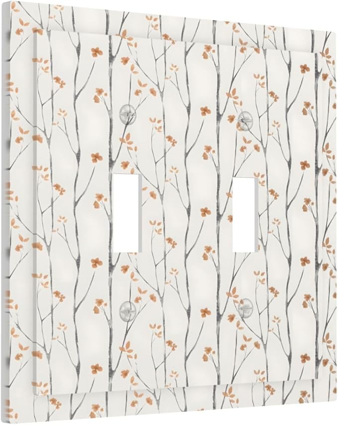 Boho Floral Watercolor Tree Branch Flower Minimalist Decorative Switch Plates 2 Gang Double Toggle Outlet Light Switch Cover Wall Plate Electrical Faceplate for Bedroom Living Room Decor