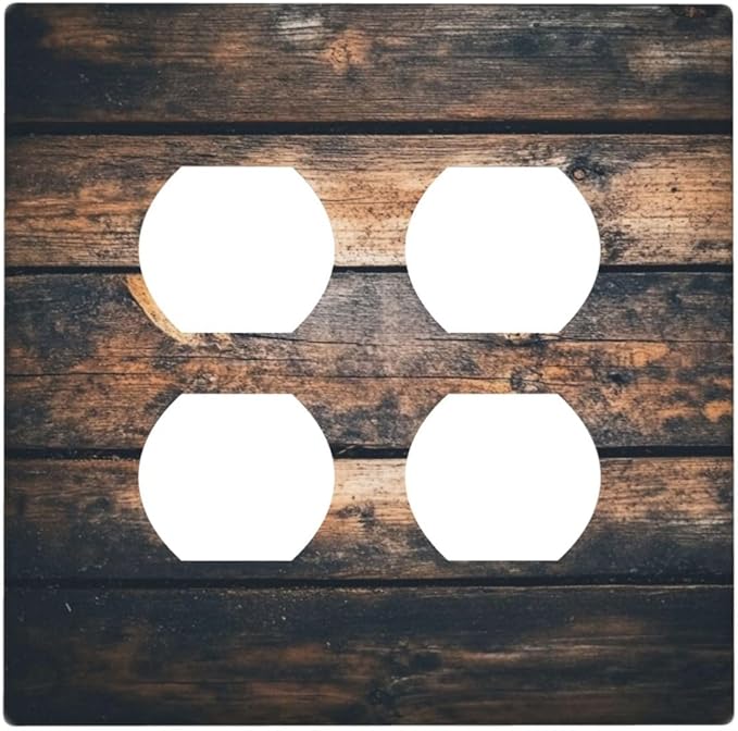 Outlet Covers Brown Vintage Wooden Board Rustic Wood 2 Gang Double Duplex Decorative Light Switch Covers Electrical Wallplates Socket Faceplate For Farmhouse Cabin Decor