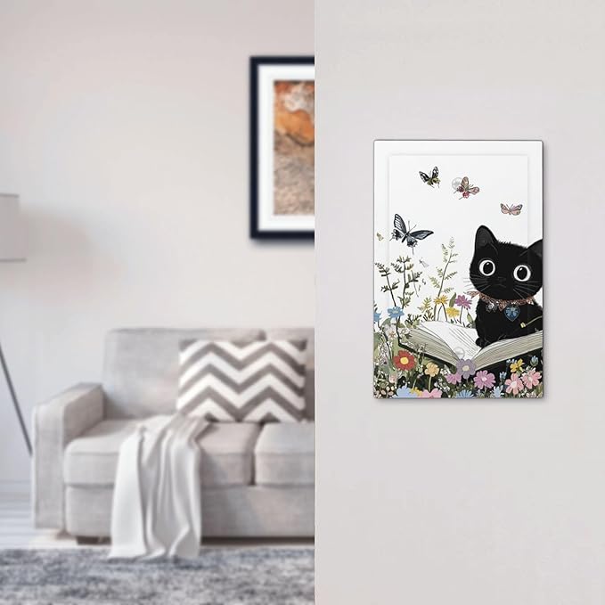 Light Switch Cover Plate Cute Cat Wildflowers Boho Flowers Floral 1 Gang No Device Blank Electrical Wall Plates Faceplate Decorative Switch Plate For Nursery Kids Room Decor