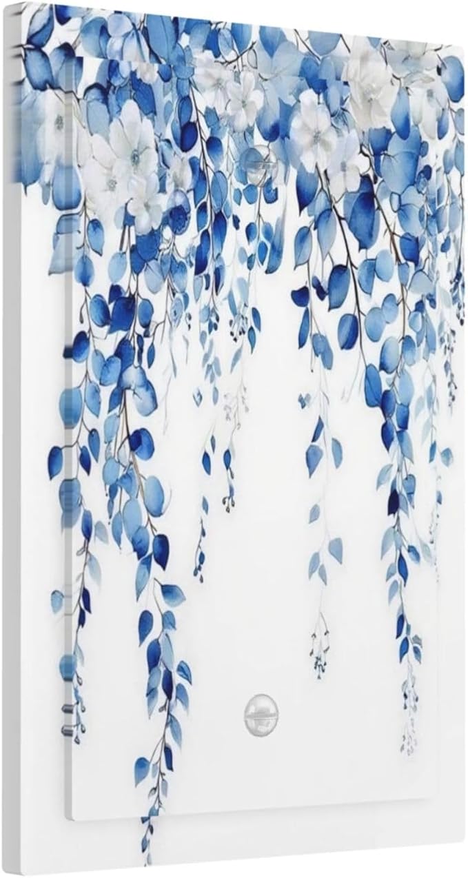 Blue Eucalyptus Leaves Floral Vine Flower Light Switch Cover Plate 1 Gang No Device Blank Electrical Wall Plates Faceplate Decorative Switch Plate for Bedroom Living Room Decor