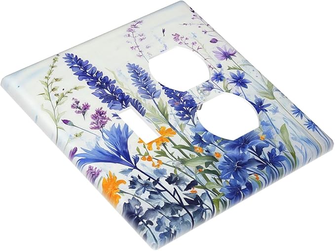 Light Switch Cover Plate Lavender Watercolor Wildflowers Colorful floral 2 Gang Decorative Switch Plates 1 Toggle Duplex Combo Outlet Covers GFCI Wall Plates for Bathroom Bedroom Decor
